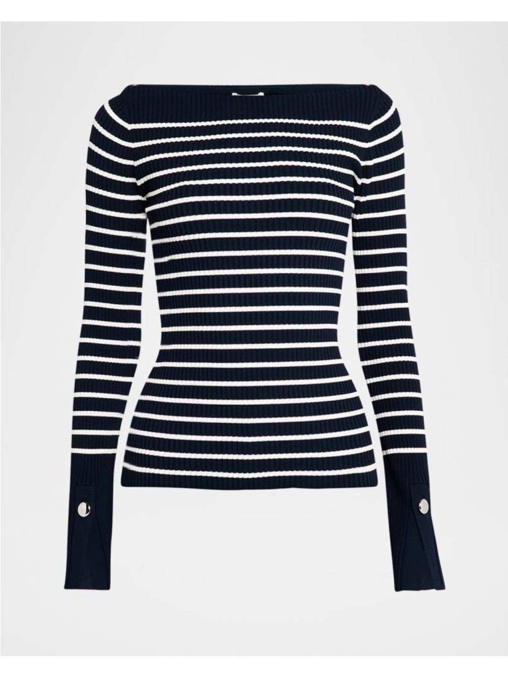 A.L.C. Navy and White Off-the-Shoulder Striped Sweater